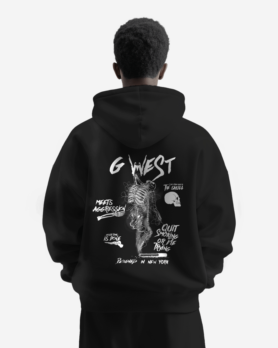 G West Mens Dancing Skeleton Heavy Premium Oversize Hoodie