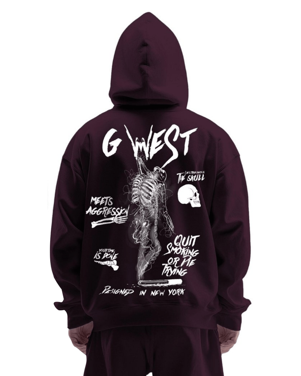 G West Mens Dancing Skeleton Heavy Premium Oversize Hoodie