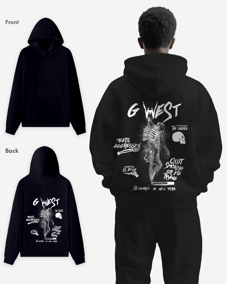 G West Mens Dancing Skeleton Heavy Premium Oversize Hoodie