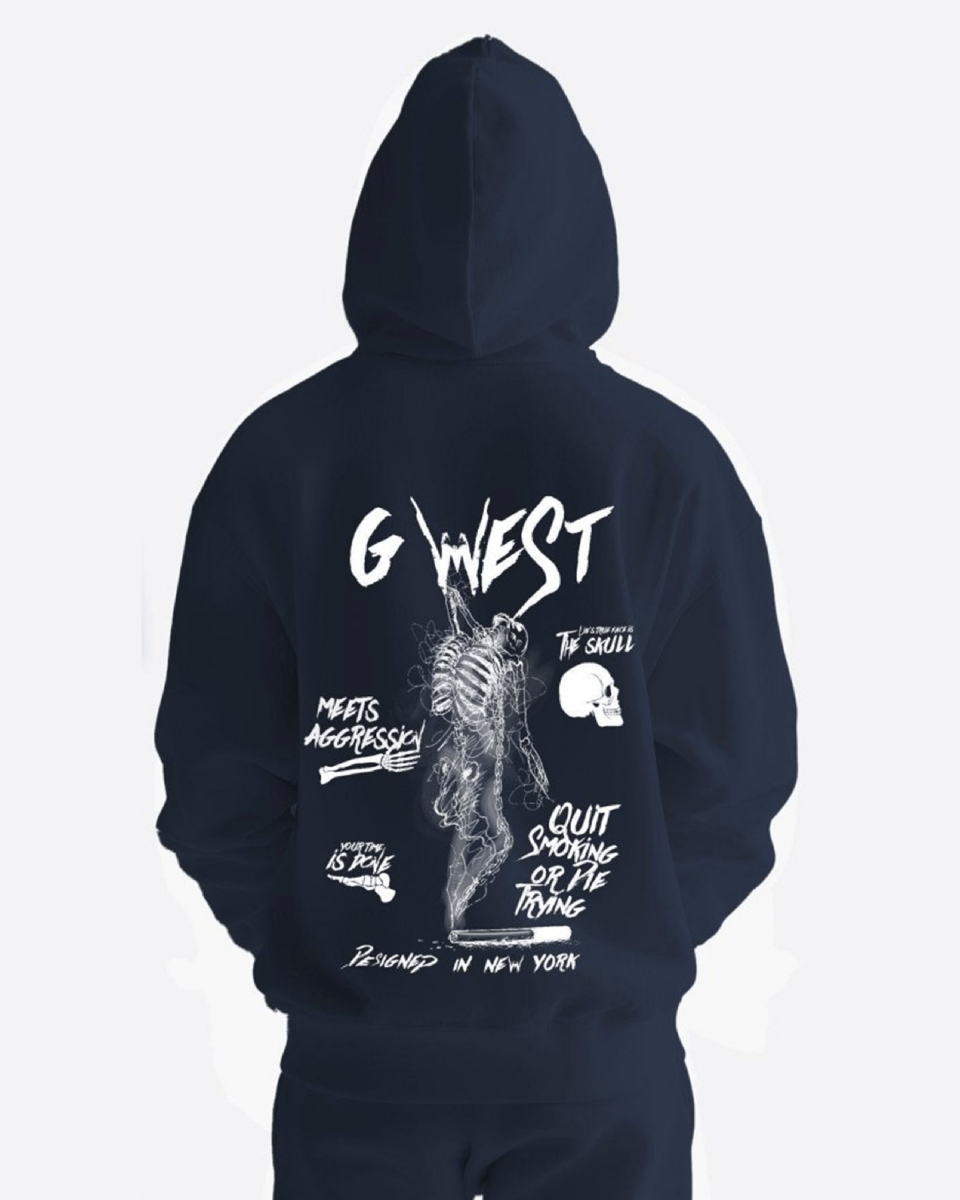 G West Mens Dancing Skeleton Heavy Premium Oversize Hoodie