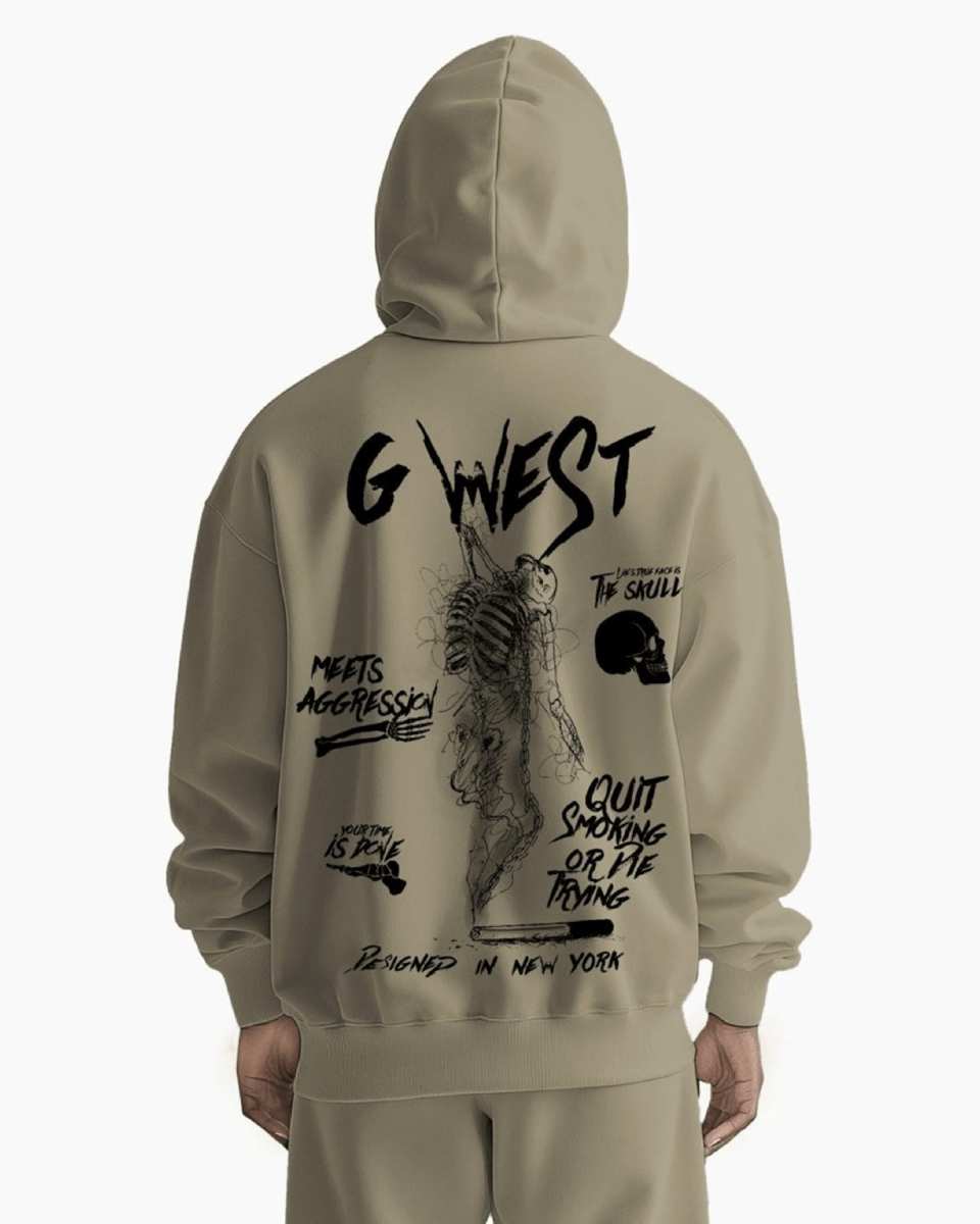 G West Mens Dancing Skeleton Heavy Premium Oversize Hoodie