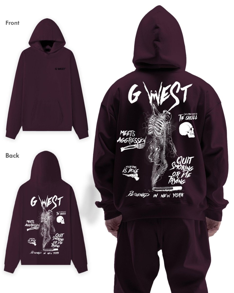 G West Mens Dancing Skeleton Heavy Premium Oversize Hoodie