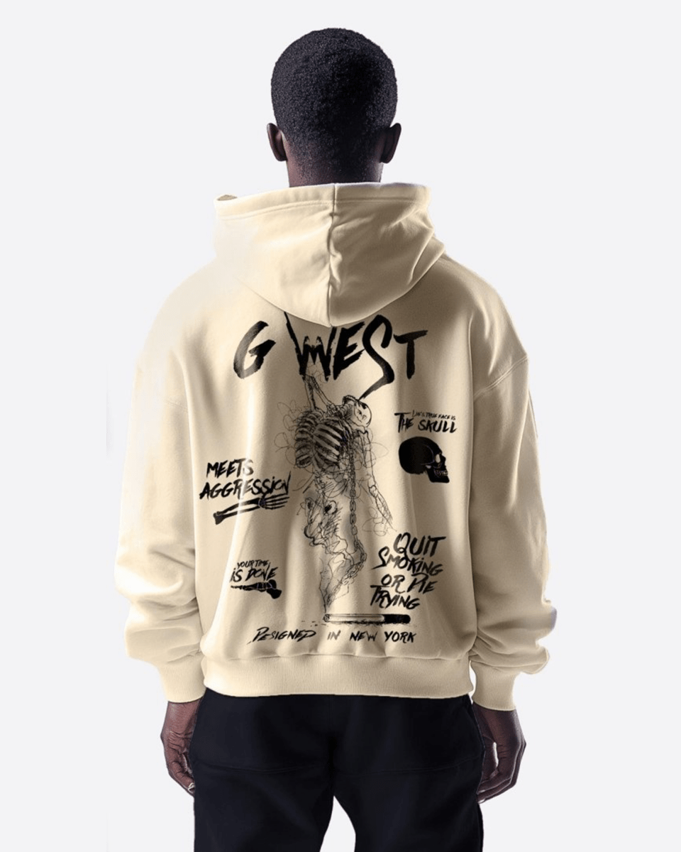 G West Mens Dancing Skeleton Heavy Premium Oversize Hoodie