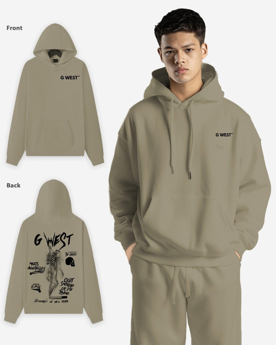 G West Mens Dancing Skeleton Heavy Premium Oversize Hoodie