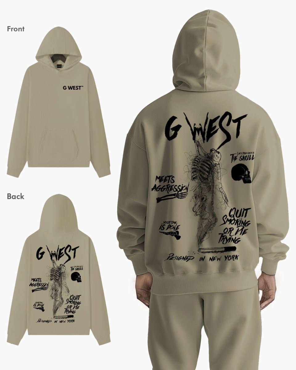 G West Mens Dancing Skeleton Heavy Premium Oversize Hoodie