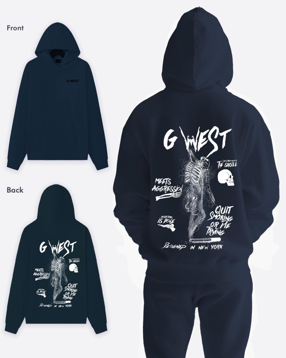 G West Mens Dancing Skeleton Heavy Premium Oversize Hoodie