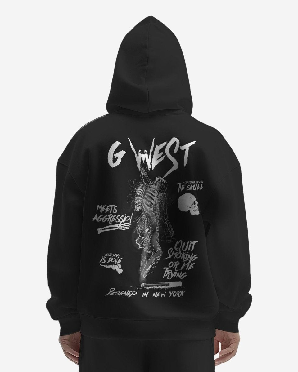 G West Mens Dancing Skeleton Heavy Premium Oversize Hoodie