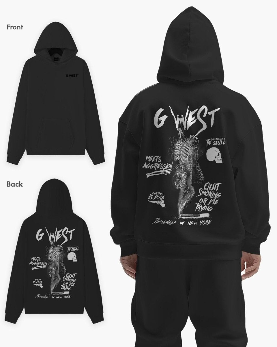 G West Mens Dancing Skeleton Heavy Premium Oversize Hoodie